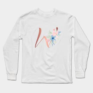 Letter WRose Gold and Watercolor Blush Pink and Navy Long Sleeve T-Shirt